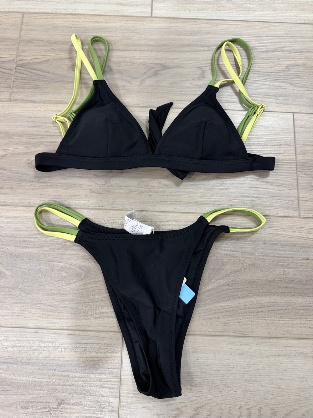 Cupshe Black Triangle Bikini with Lime Green Straps